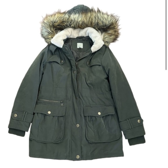 Halogen Utility Coat Faux Fur Lined Hooded Anorack Jacket, Army Green, Size S/P - Picture 2 of 13